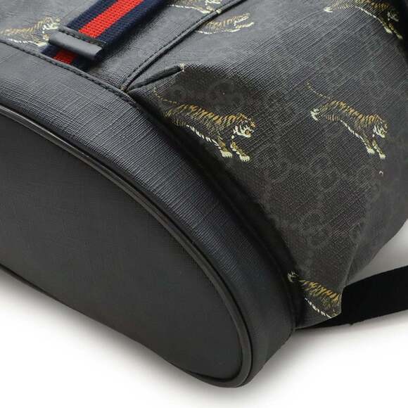 GUCCI Soft GG Supreme Sherry Line Backpack Tiger PVC Leather Black Grey 495563 - Picture 4 of 10